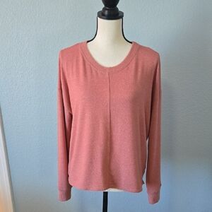 BE COOL Crewneck Long Sleeve Pullover Top Sweatshirt In Apricot Pink Sz Large